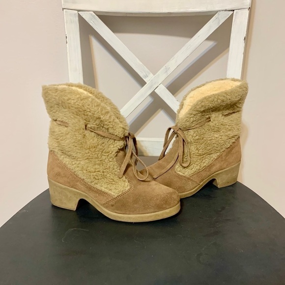 70s vintage Snowland suede boots sherpa lined ankle winter boots snow y2k W7 - Picture 1 of 5